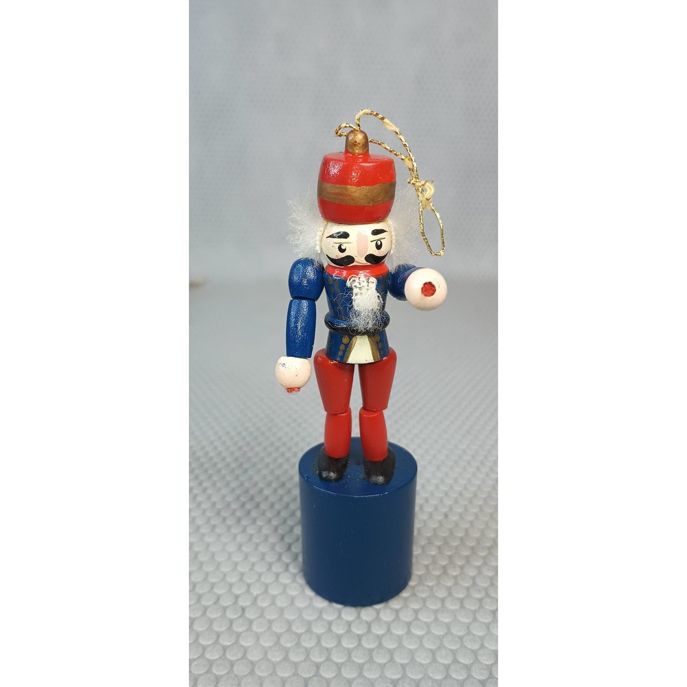 Vintage 1993 NCE Wooden Push Puppet Nutcracker Soldier Toy Christmas Ornament